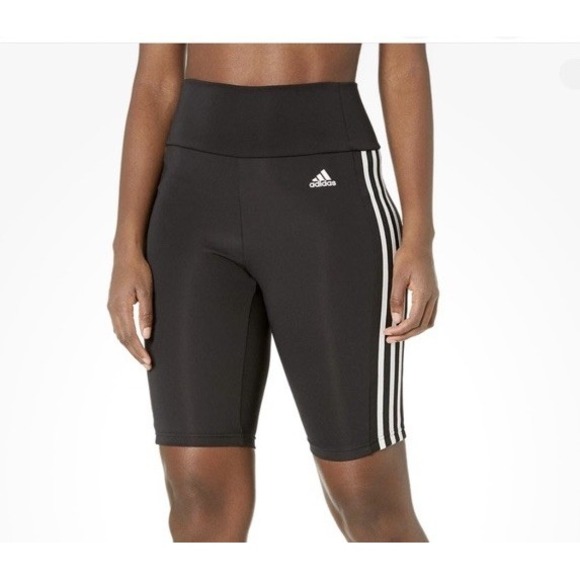 adidas Pants - adidas Black High-Waist 3-Stripes Athletic Bike Shorts
